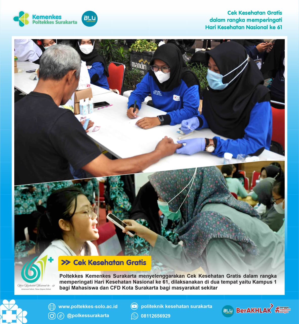 Cek Kesehatan Gratis (CKG) dmemperingati Hari Kesehatan Nasional ke 61